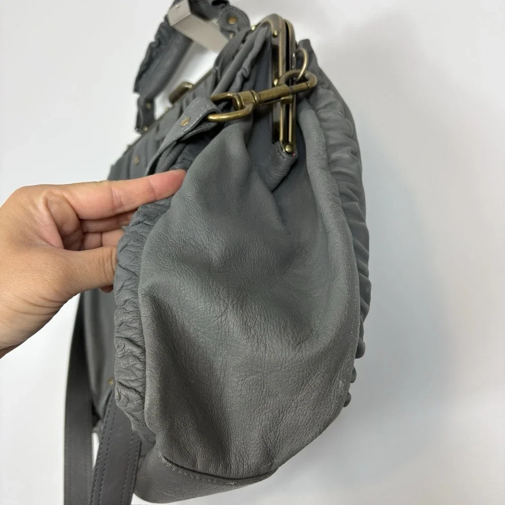 Vtg Betsey Johnson Shoulder Purse Satchel Studs Ruffles‎ Charms Y2K Gray